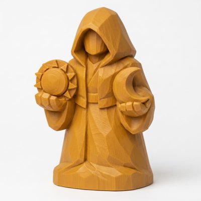 Wood Carved Between Worlds Collectible Figurine in Ochre Yellow Finish - 3D Printed in Canada (Ochre Yellow)
