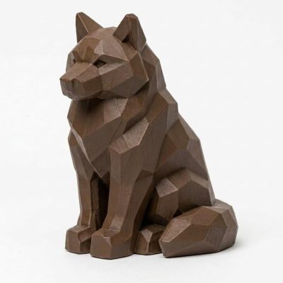 Wood Carved-Like Timber Wolf Figurine - Unique Desk Decor for Adults – 3D Printed in Canada - 3D Printed in Canada (Black Walnut)