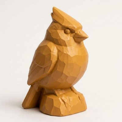 Wood Carved-Like Cardinal Figurine in Ochre Yellow Finish - 3D Printed in Canada (Ochre Yellow)