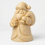 Wood Carved-Like Father Christmas Figurine - Unique Desk Decor for Adults – 3D Printed in Canada - 3D Printed in Canada (White Oak)