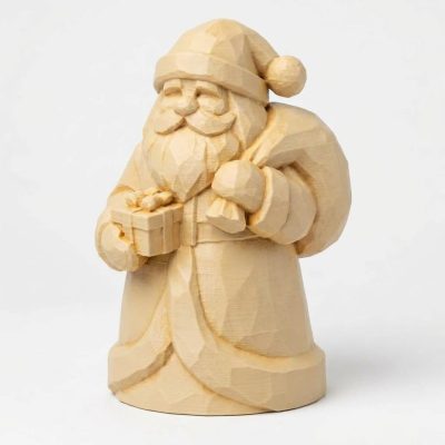 Wood Carved-Like Father Christmas Figurine - Unique Desk Decor for Adults – 3D Printed in Canada - 3D Printed in Canada (White Oak)