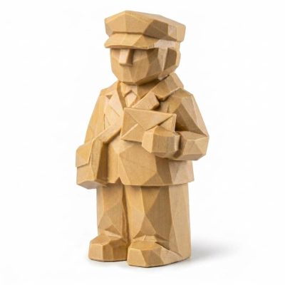 Wood Carved-Like Postman Figurine - Unique Desk Decor for Adults 3D Printed in Canada - 3D Printed in Canada (Classic Birch)