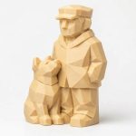 Wood Carved-Like Man and His Dog Figurine - Unique Desk Decor for Adults – 3D Printed in Canada - 3D Printed in Canada (White Oak)