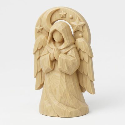 Wood Carved Celestial Figure Collectible Figurine in White Oak Finish - 3D Printed in Canada (White Oak)