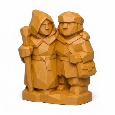 Wood Carved Fellowship Collectible Figurine in Ochre Yellow Finish - 3D Printed in Canada (Ochre Yellow)