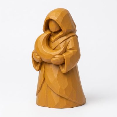 Wood Carved-Like Moon Keeper Figurine in Ochre Yellow Finish - 3D Printed in Canada (Ochre Yellow)