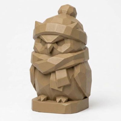 Wood Carved-Like Winter Owl Figurine - Unique Desk Decor for Adults 3D Printed in Canada - 3D Printed in Canada (Classic Birch)