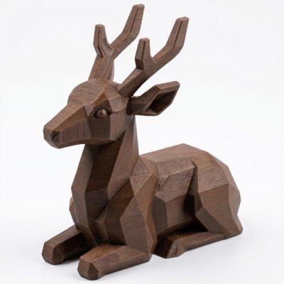 Wood Carved Deer Figurine in Black Walnut Finish - 3D Printed in Canada (Black Walnut)
