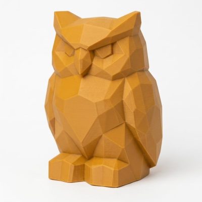 Wood Carved-Like Owl of the Night Figurine in Ochre Yellow Finish - 3D Printed in Canada (Ochre Yellow)