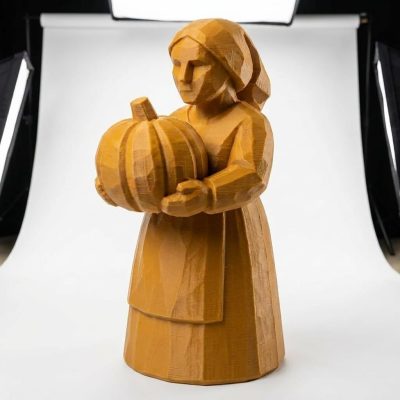 Wood Carved-Like Fall Harvest Figurine - Unique Desk Decor for Adults – 3D Printed in Canada - 3D Printed in Canada (Ochre Yellow)