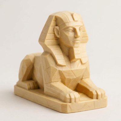 Wood Carved-Like Sphinx Figurine - Unique Desk Decor for Adults – 3D Printed in Canada - 3D Printed in Canada (White Oak)