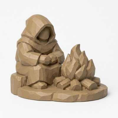 Wood Carved Fireside Collectible Figurine - Unique Desk Decor for Adults 3D Printed in Canada - 3D Printed in Canada (Classic Birch)