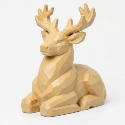 Wood Carved-Like Buck Figurine in White Oak Finish - Unique Desk Decor for Adults - 3D Printed in Canada (White Oak)