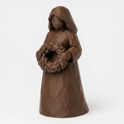 Wood Carved-Like Wreath Figurine - Unique Desk Decor for Adults – 3D Printed in Canada - 3D Printed in Canada (Black Walnut)
