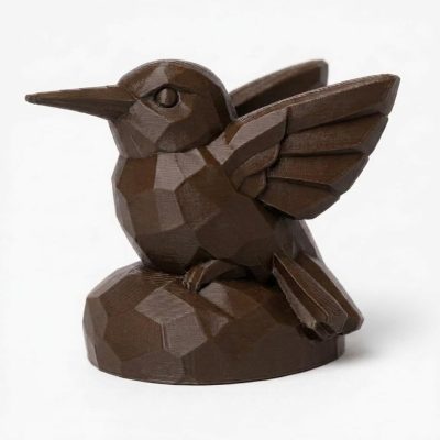Wood Carved-Like Hummingbird Figurine - Unique Desk Decor for Adults – 3D Printed in Canada - 3D Printed in Canada (Black Walnut)