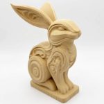 Wood Carved-Style Tribal Rabbit Figurine in White Oak Finish - 3D Printed in Canada (White Oak)