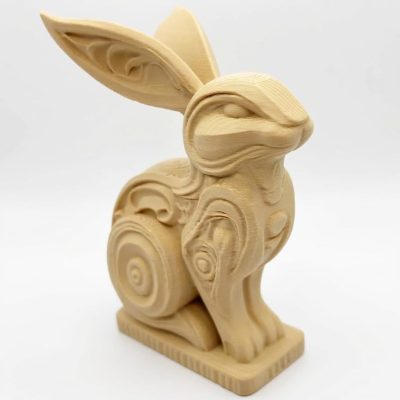 Wood Carved-Style Tribal Rabbit Figurine in White Oak Finish - 3D Printed in Canada (White Oak)