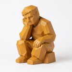 Wood Carved Contemplative Figure Collectible Figurine in Ochre Yellow Finish - 3D Printed in Canada (Ochre Yellow)