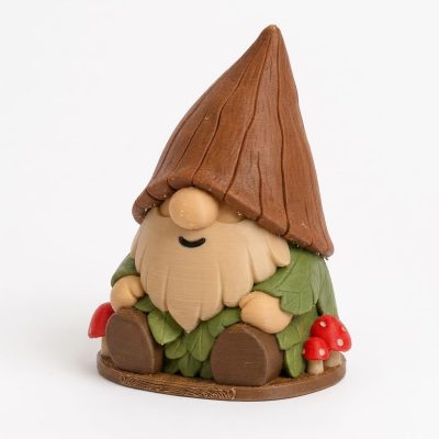 Redwood Gnome Figurine - Charming Bearded Garden Gnome with Textured Hat and Colorful Mushroom Accents for Unique Desk Decor or Home Office Display - 3D Printed in Canada