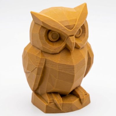 Wood Carved Wise Owl Figurine in Ochre Yellow Finish - 3D Printed in Canada (Ochre Yellow)