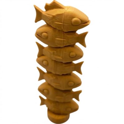 Wood Carved-Style Fish Totem Figurine in Ochre Yellow Finish - 3D Printed in Canada (Ochre Yellow)