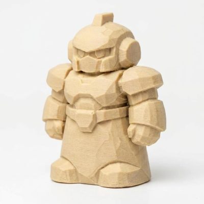Wood-Carved-Like Robot Figurine in White Oak Finish - 3D Printed in Canada (White Oak)