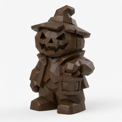 Wood Carved-Like Jack O Lantern Figurine in Black Walnut Finish - 3D Printed in Canada (Black Walnut)