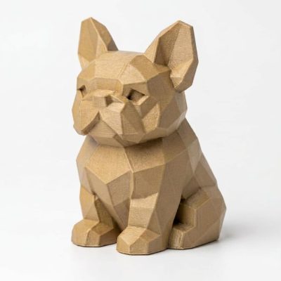 Wood Carved-Like French Bulldog Figurine - Unique Desk Decor for Collectors 3D Printed in Canada - 3D Printed in Canada (Classic Birch)