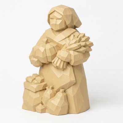 Wood Carved Autumn Harvest Collectible Figurine in White Oak Finish - 3D Printed in Canada (White Oak)