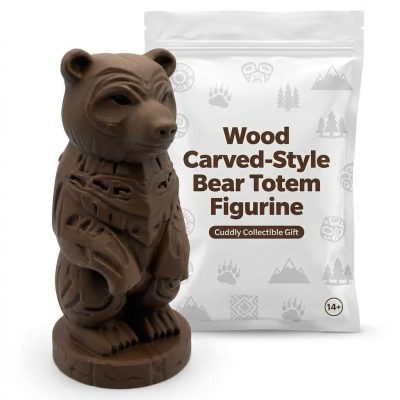 Wood Carved-Style Bear Totem Figurine in Black Walnut Finish - 3D Printed in Canada (Black Walnut)