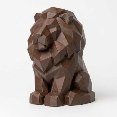 Wood Carved-Like Lion Figurine - Unique Desk Decor for Adults – 3D Printed in Canada - 3D Printed in Canada (Black Walnut)
