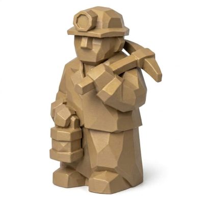 Wood Carved-Like Coal Miner Figurine - Unique Desk Decor for Adults 3D Printed in Canada - 3D Printed in Canada (Classic Birch)