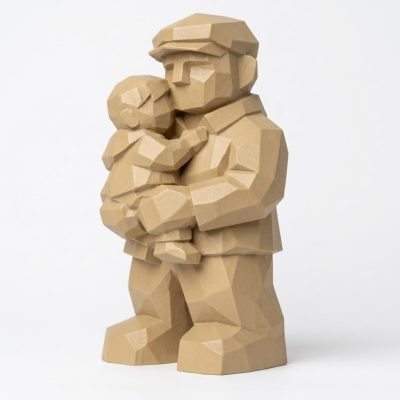 Wood Carved-Like Father and Collectible Figurine in White Oak Finish - 3D Printed in Canada (White Oak)