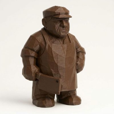 Wood Carved-Like Butcher Figurine - Unique Desk Decor for Adults – 3D Printed in Canada - 3D Printed in Canada (Black Walnut)