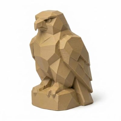 Wood Carved-Like Hawk Figurine - Unique Desk Decor for Collectors 3D Printed in Canada - 3D Printed in Canada (Classic Birch)