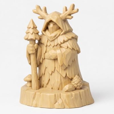 Wood Carved Edge of the Forest Collectible Figurine in White Oak Finish - 3D Printed in Canada (White Oak)