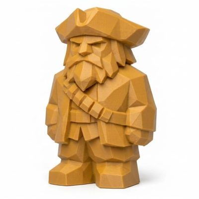Wood Carved-Like Blackbeard Figurine - Unique Desk Decor for Adults – 3D Printed in Canada - 3D Printed in Canada (Ochre Yellow)