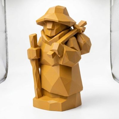 Wood Carved-Like Wanderer Figurine in Ochre Yellow Finish - 3D Printed in Canada (Ochre Yellow)