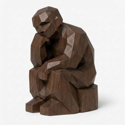 Wood Carved-Like The Thinker Figurine in Black Walnut Finish - 3D Printed in Canada (Black Walnut)