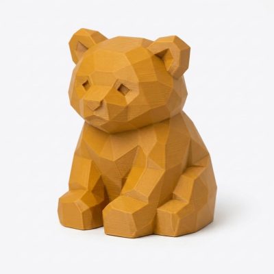 Wood Carved Bear Cub Collectible Figurine in Ochre Yellow Finish - 3D Printed in Canada (Ochre Yellow)