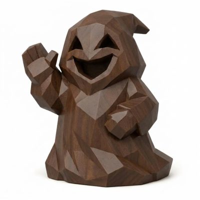 Wood Carved Friendly Ghost Collectible Figurine in Black Walnut Finish - 3D Printed in Canada (Black Walnut)