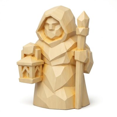 Wood Carved-Like Light Guardian Figurine in White Oak Finish - 3D Printed in Canada (White Oak)