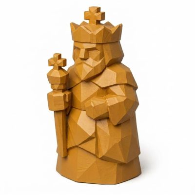 Wood Carved Chess King Collectible Figurine in Ochre Yellow Finish - 3D Printed in Canada (Ochre Yellow)