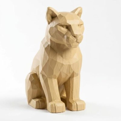 Wood Carved-Like Cougar Figurine - Unique Desk Decor for Adults – 3D Printed in Canada - 3D Printed in Canada (White Oak)