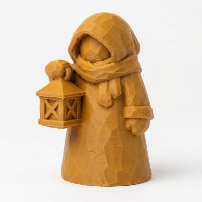 Wood Carved-Like Winter Lantern Figurine - Unique Desk Decor for Adults – 3D Printed in Canada - 3D Printed in Canada (Ochre Yellow)