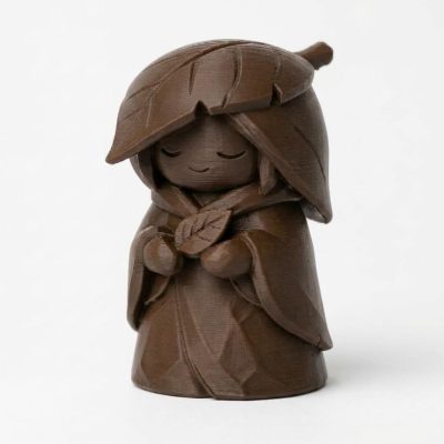 Wood Carved-Like Gentle Leaf Figurine in Black Walnut Finish - 3D Printed in Canada (Black Walnut)