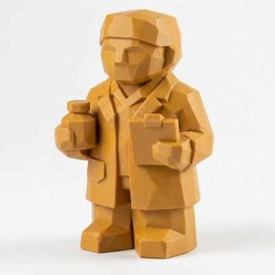 Wood Carved-Like Pharmacist Figurine - Unique Desk Decor for Adults – 3D Printed in Canada - 3D Printed in Canada (Ochre Yellow)