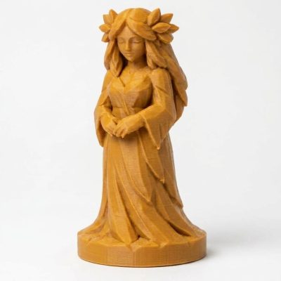 Wood Carved-Like Nymph Figurine - Unique Desk Decor for Adults – 3D Printed in Canada - 3D Printed in Canada (Ochre Yellow)