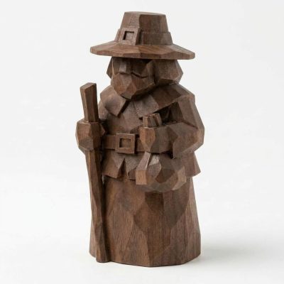 Wood Carved-Like Pilgrim Figurine - Rustic Desk Decor for Adults – 3D Printed in Canada - 3D Printed in Canada (Black Walnut)