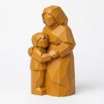 Wood-Carved-Like Mother and Son Figurine in Ochre Yellow Finish - 3D Printed in Canada (Ochre Yellow)